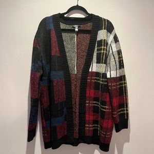 AQUA Plaid Over-sized Cardigan